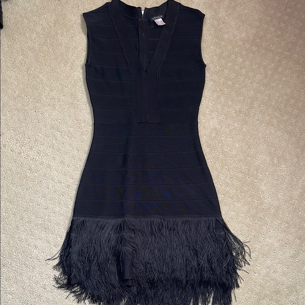 Elegant Black Sleeveless Dress with Fringe